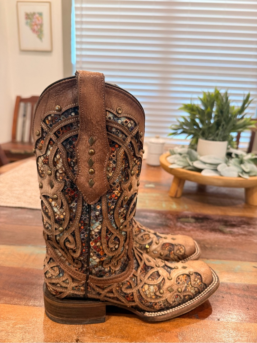 Corral C3405 Inlay Bone Square Toe Cowboy Boots Size 5.5 - Picture 5 of 11